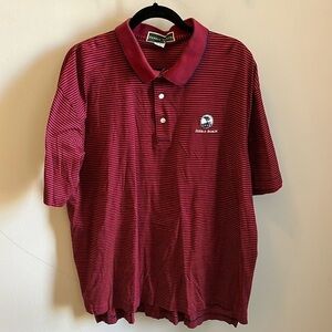 Pebble Beach Polo Golf Shirt Short Sleeves Collar Striped Men’s Size XL Red Navy